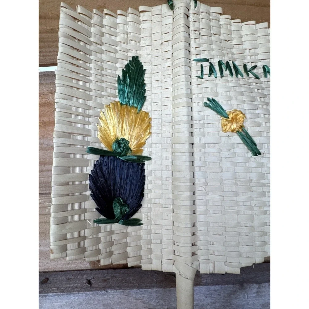 Old‎ Time Jamaican Hand Fan Souvenir Hand-made Straw Jamaican Decor